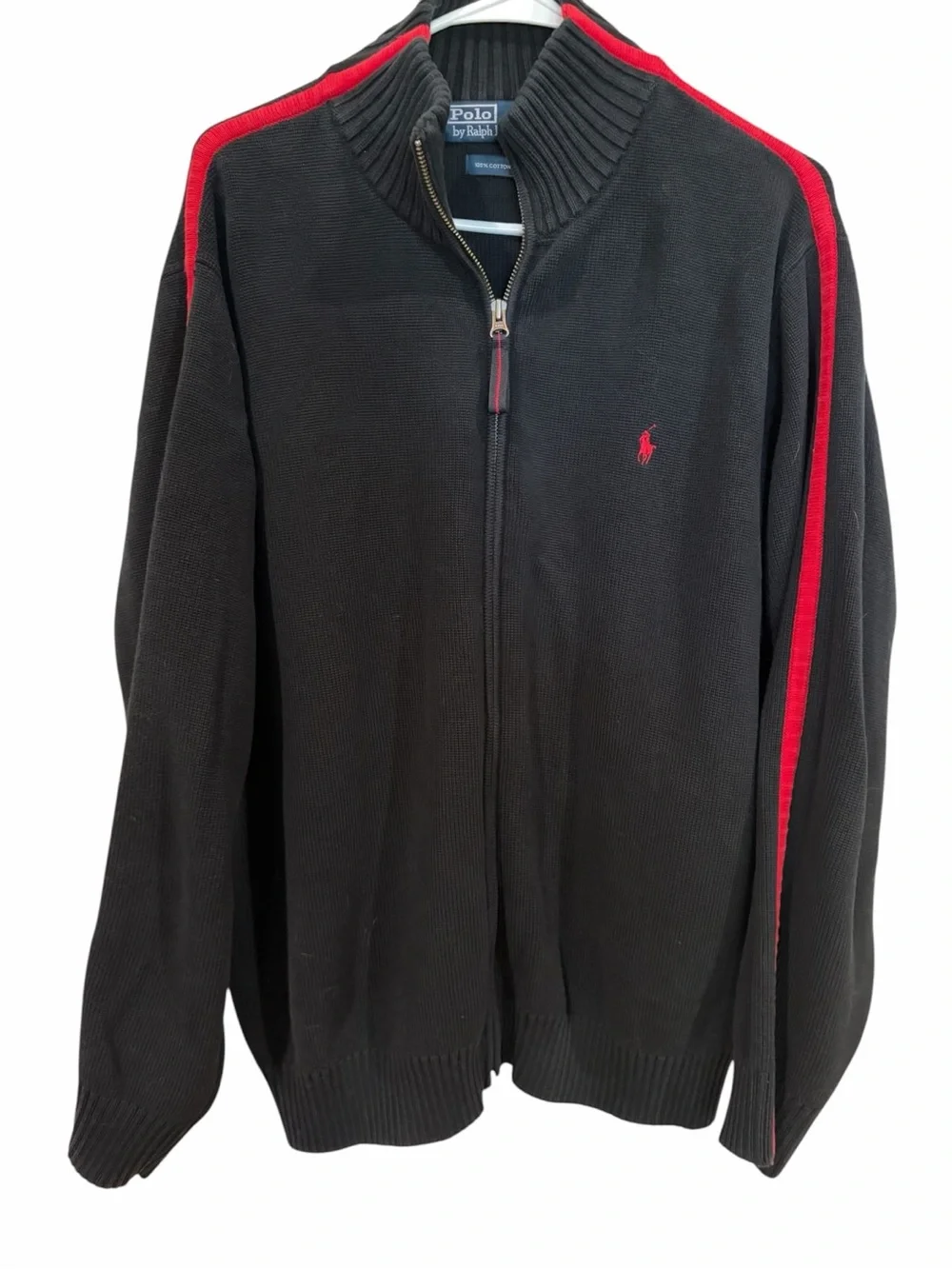 Polo by Ralph Lauren Men's navy blue Zip Sweater Red Trim on sleeve size XXL